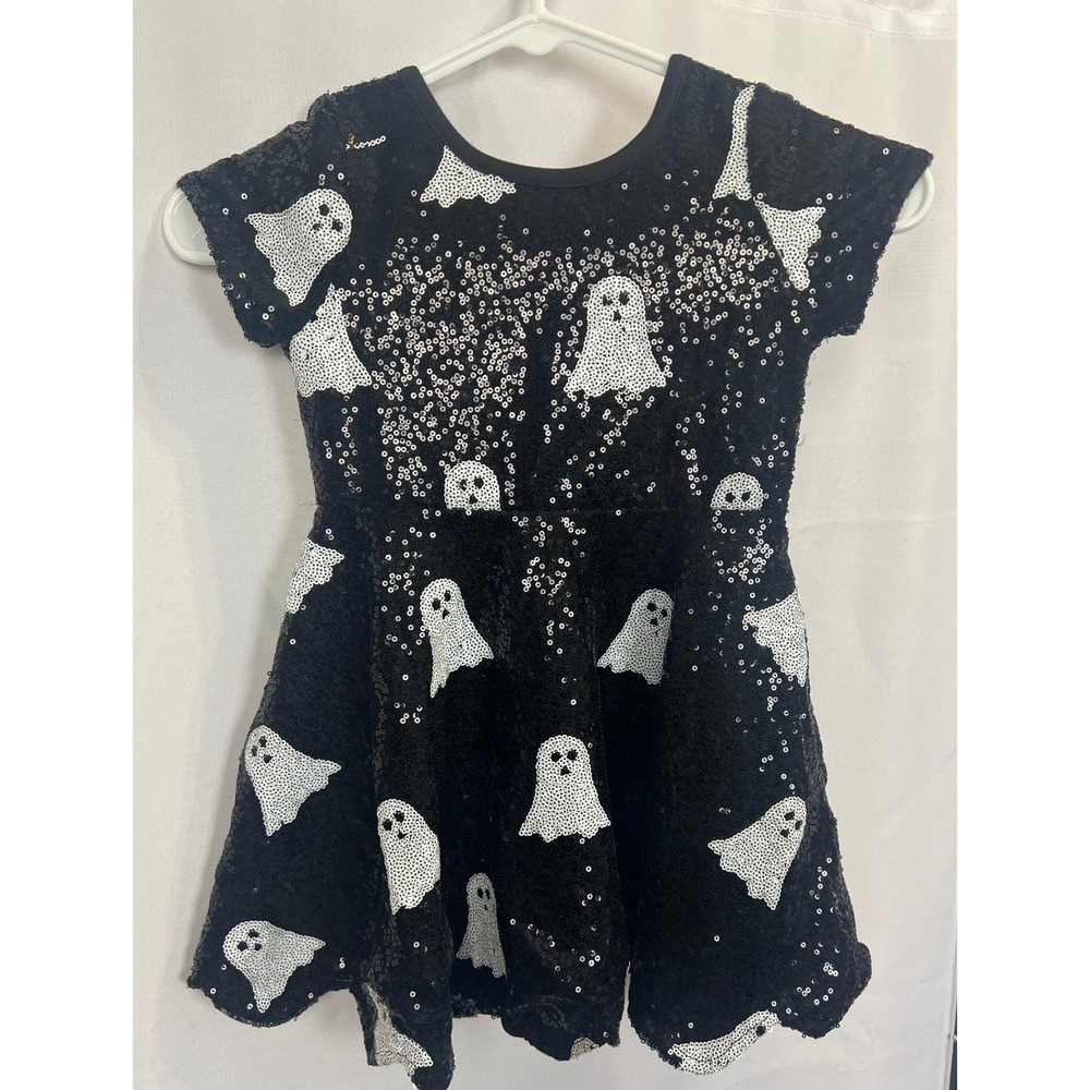 Girls Halloween Ghost Sequin Dress Black Size M Estimated Size 4/5 Spooky Fun